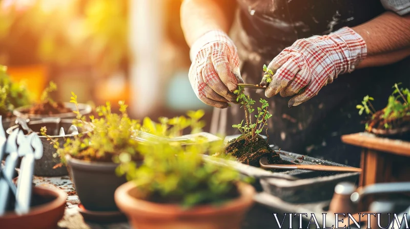 AI ART Springtime Gardening: Tending to Small Plants Outdoors