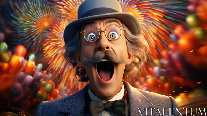 Surprised Man with Fireworks Background AI Image