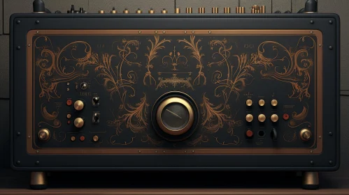 Vintage Black and Gold Audio Amplifier - Retro Metal Design