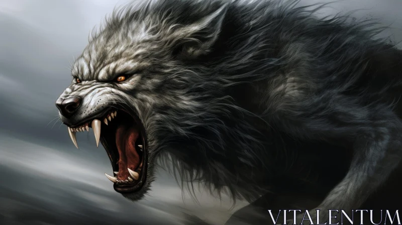 Werewolf Digital Painting Howling at Moon AI Image