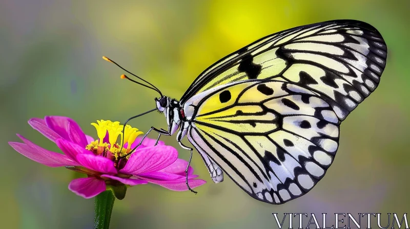 White and Black Butterfly on Purple Flower AI Image