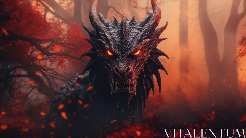Black Dragon in Dark Forest - Mystical Digital Painting AI Image