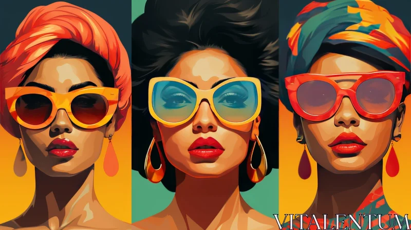 Colorful Women Triptych - Vibrant Portraits of Women of Color AI Image