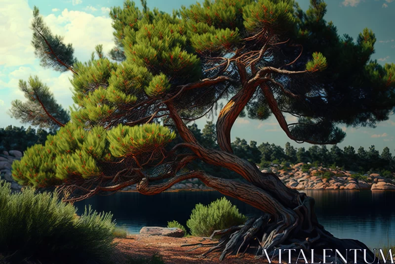 Enchanting Tree by Tranquil Lake - Hyper-Realistic Forest Art AI Image
