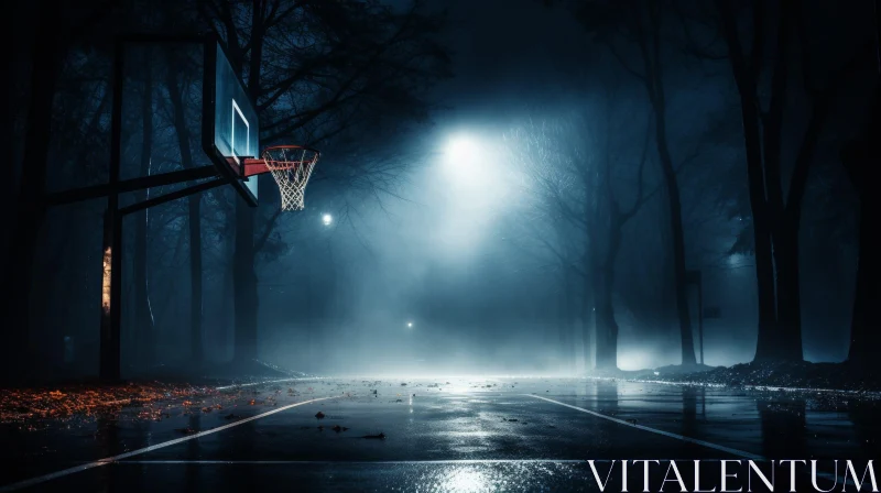 AI ART Enigmatic Forest Basketball Court at Night
