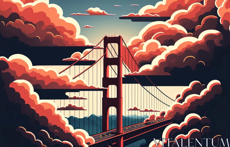 Golden Gate Bridge Illustration Above the Clouds | Traditional Landscapes AI Image