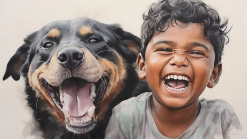 Joyful Boy and Dog Sharing Laughter