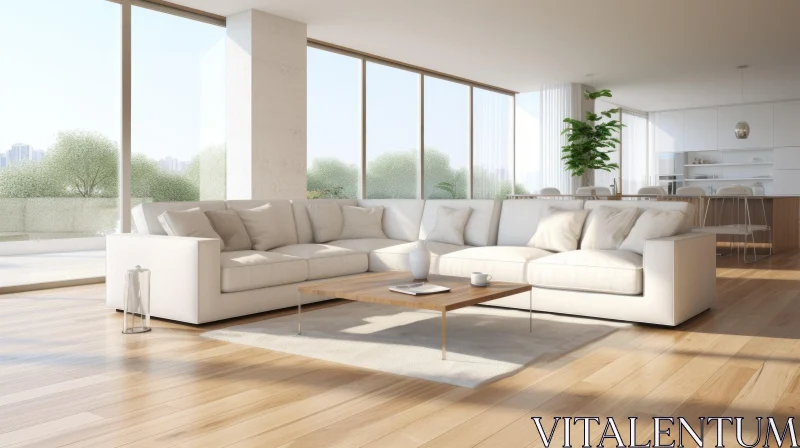 Modern Living Room with White Sectional Sofa and Natural Light AI Image