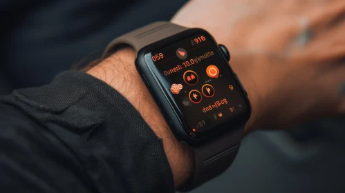 Modern Technology: Man with Apple Watch and Heart Rate Display