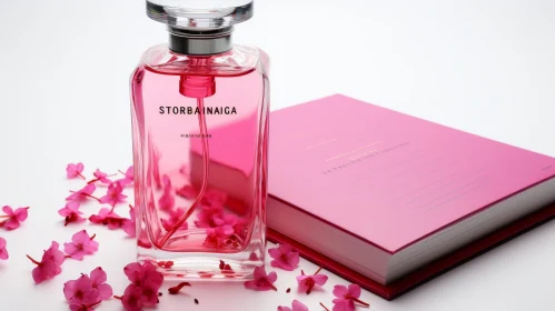 Pink Glass Perfume Bottle with Flowers and Notebook