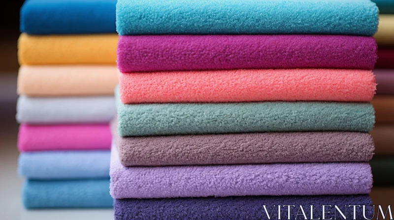 Colorful Fleece Fabric Stack on White Table AI Image