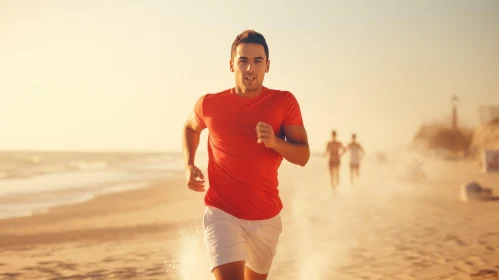 Determined Male Runner at Beach Sunset