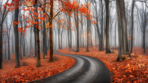 Enchanting Forest Road in Fall