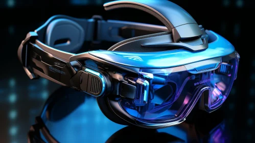 Futuristic Black & Blue Virtual Reality Headset for Gaming & Movies