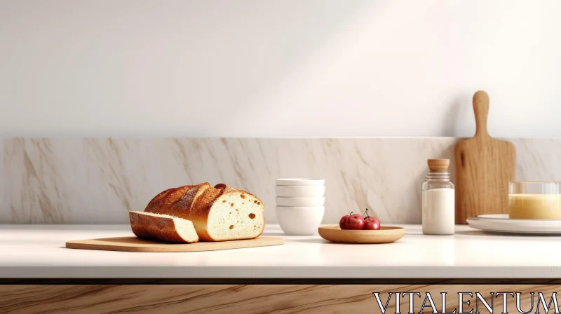Kitchen Counter Scene with Bread and Fruit AI Image