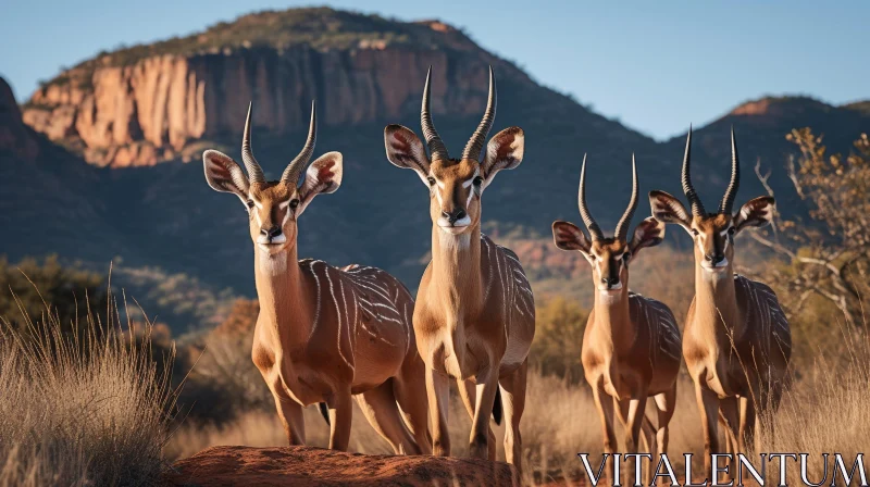 Majestic Antelopes on Rocky Hill AI Image