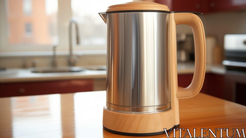 Modern Stainless Steel Electric Kettle in Contemporary Kitchen AI Image