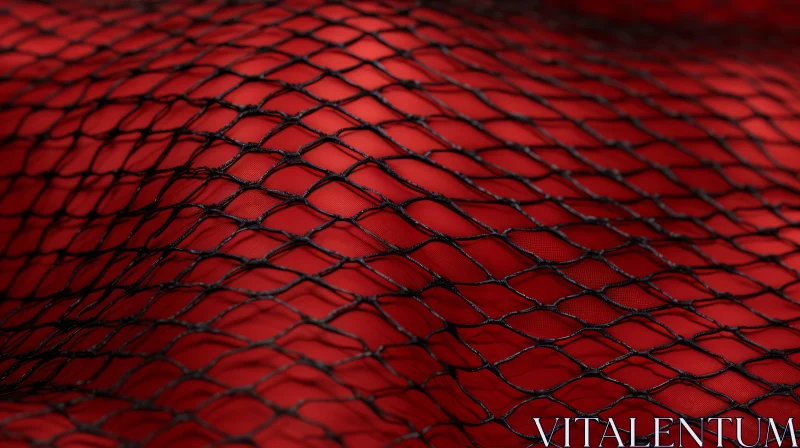 Red Crumpled Fishing Net Texture Close-Up AI Image