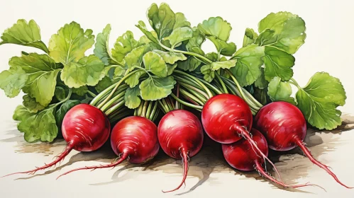 Red Radishes Watercolor Painting - Artistic Vegetable Illustration