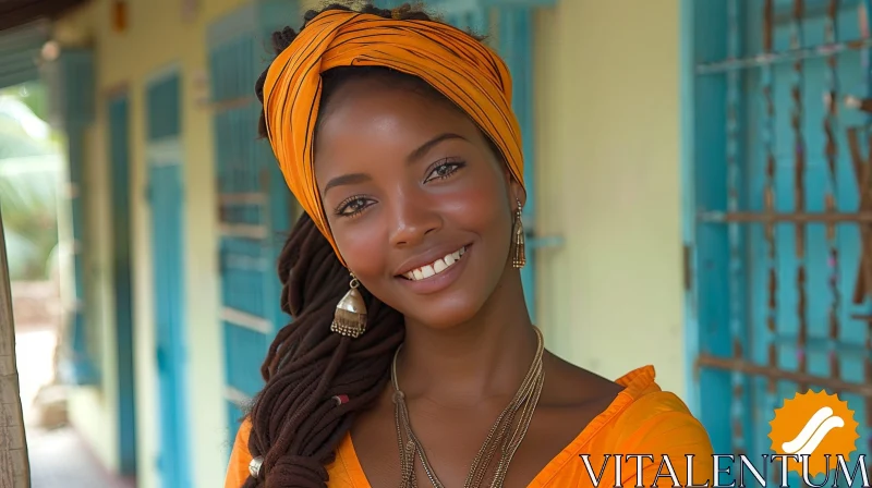 Smiling African Woman with Dreadlocks in Yellow Attire AI Image