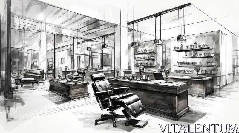 Vintage Style Barbershop Interior Sketch AI Image