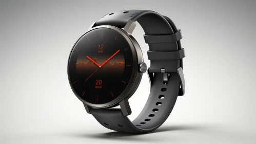 Black Round Smartwatch with Black Silicone Strap