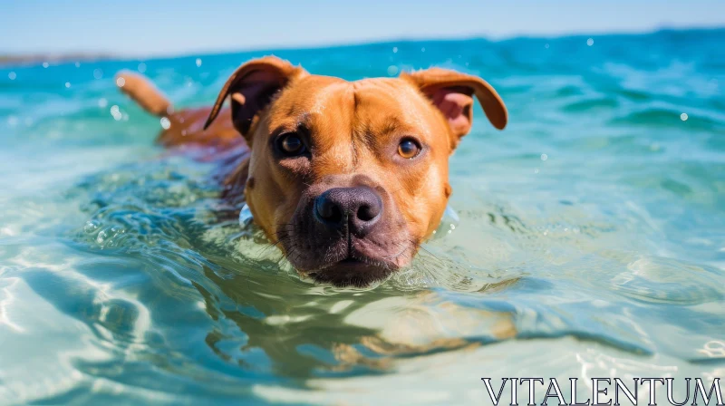 Brown Pit Bull Terrier Swimming in Ocean AI Image