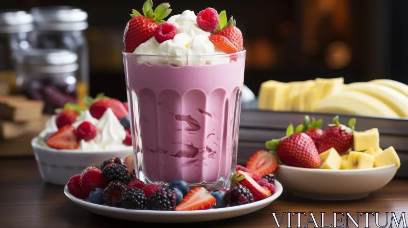 Delicious Pink Milkshake with Fresh Berries AI Image