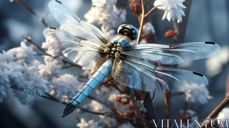 AI ART Dragonfly Close-up on Branch in Natural Light
