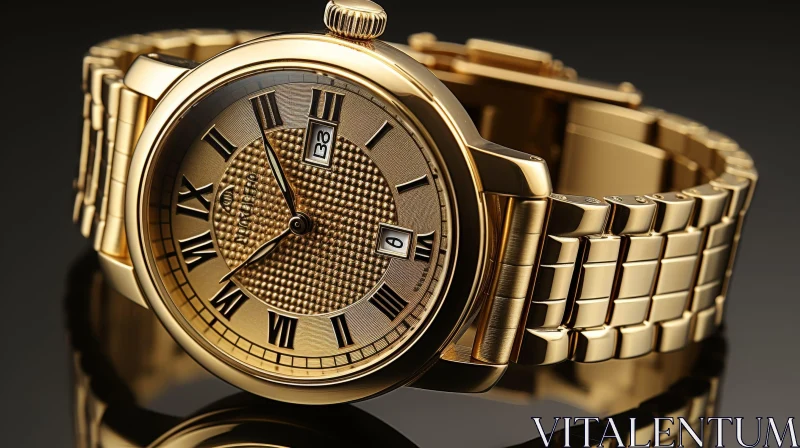 Exquisite Gold Wristwatch | Elegant Roman Numerals AI Image