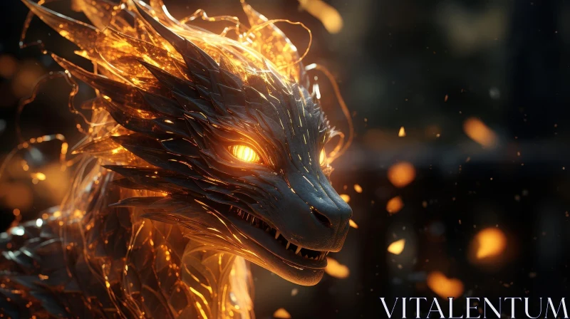 Fiery Dragon's Head - Digital Fantasy Art AI Image