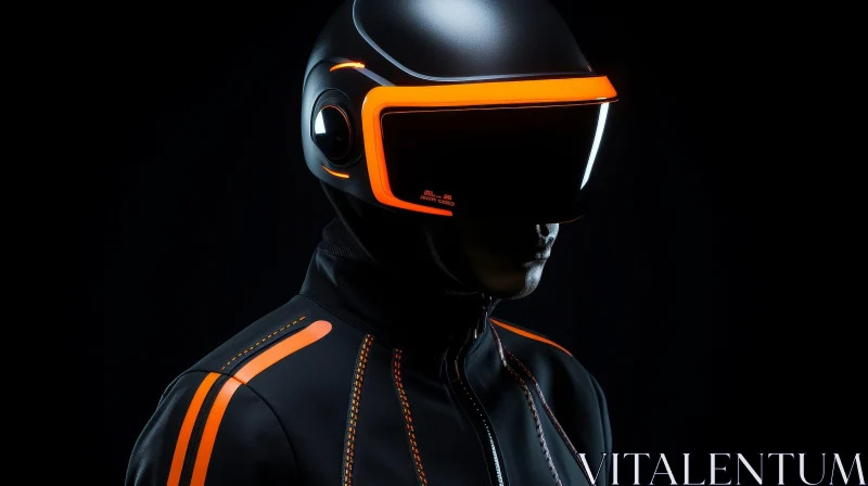 AI ART Futuristic Black and Orange Helmet with Transparent Visor