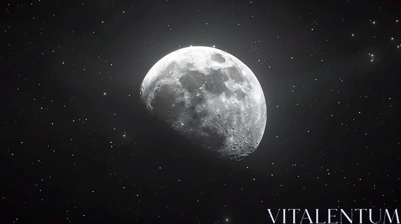Gray Crescent Moon and Stars - Night Sky Photography AI Image