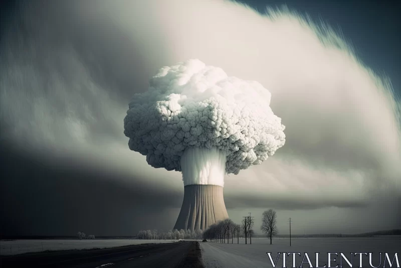 Imposing Monumentality: Surreal Nuclear Power Station with Smoke Plume AI Image