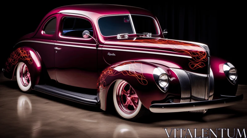 Meticulously Detailed Maroon Hot Rod with Vibrant Colors AI Image