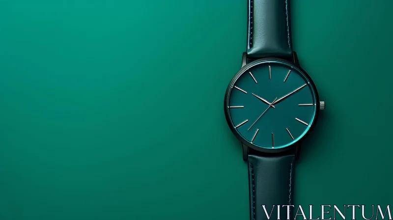 Stylish Metal Wristwatch on Green Background AI Image
