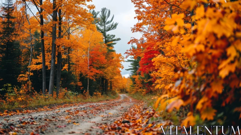 Tranquil Fall Landscape - Trees, Foliage, Winding Road AI Image