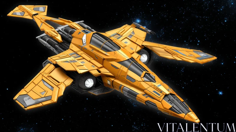 Yellow and Black Spaceship in Space with Stars AI Image
