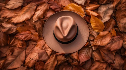 Brown Felt Hat on Fallen Leaves - Close-Up Nature Image