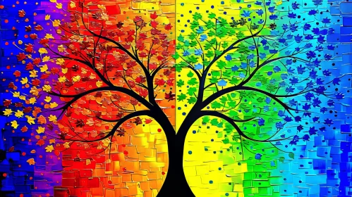 Colorful Rainbow Tree Painting