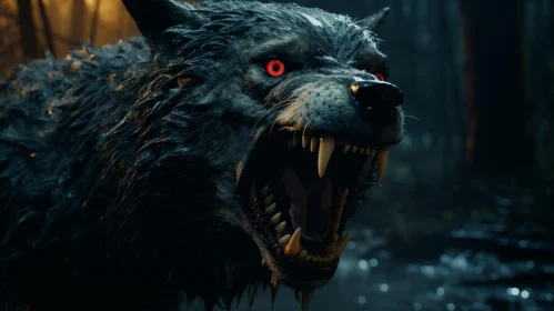 Fierce Werewolf Digital Painting in Dark Forest