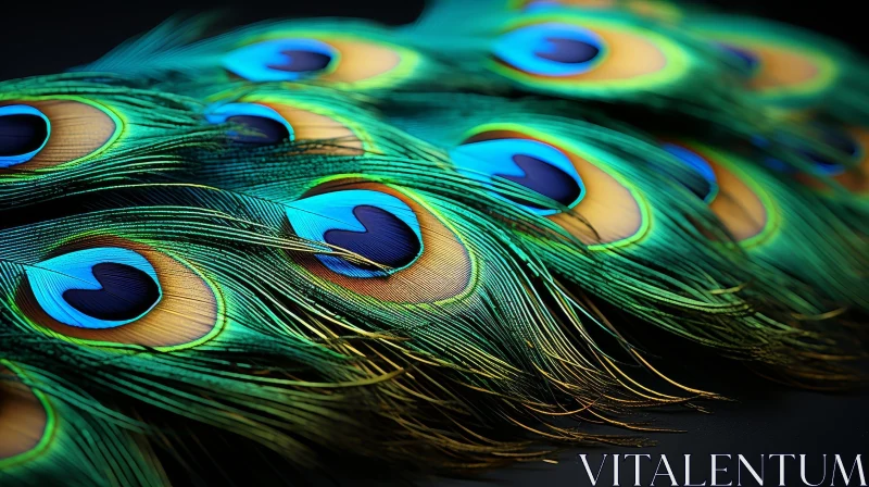 Intriguing Green Peacock Feathers Close-Up AI Image