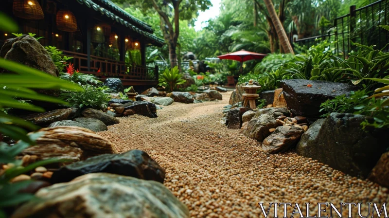 AI ART Serene Zen Garden | Peaceful Greenery and Stone Path