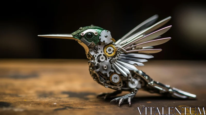 AI ART Steampunk Metal Hummingbird Close-Up