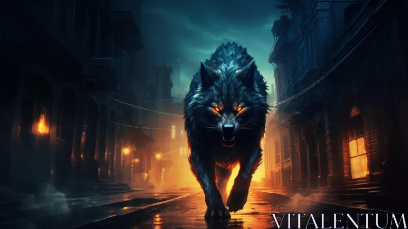 Urban Night Wolf Digital Painting AI Image