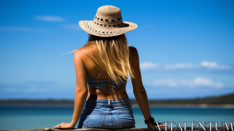 Young Woman by the Ocean AI Image