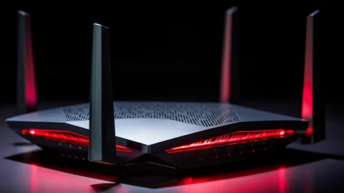 Black Wi-Fi Router with Red Lights - Technology Image