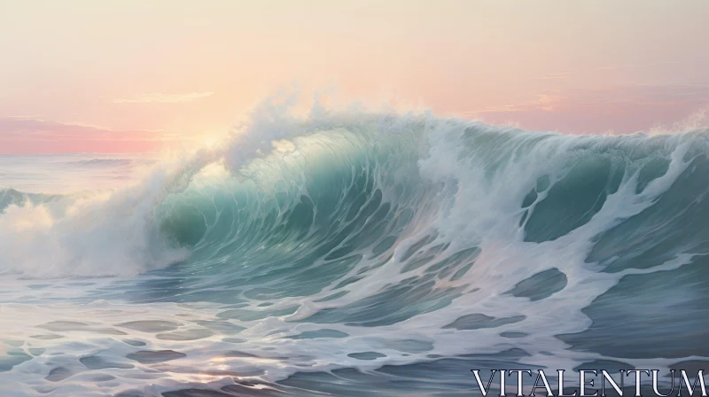 Crashing Wave at Sunset Painting AI Image