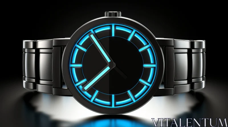 Glowing Blue Dial Metal Wristwatch - Futuristic Design AI Image