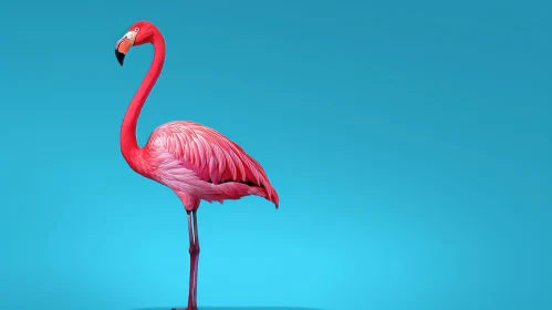 Graceful Pink Flamingo on Blue Background